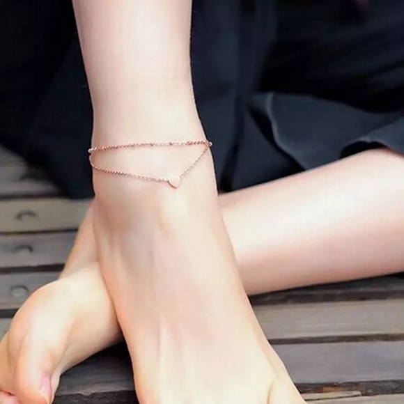 5 for $25 Two Layer Gold Color Heart Anklet - Picture 7 of 8